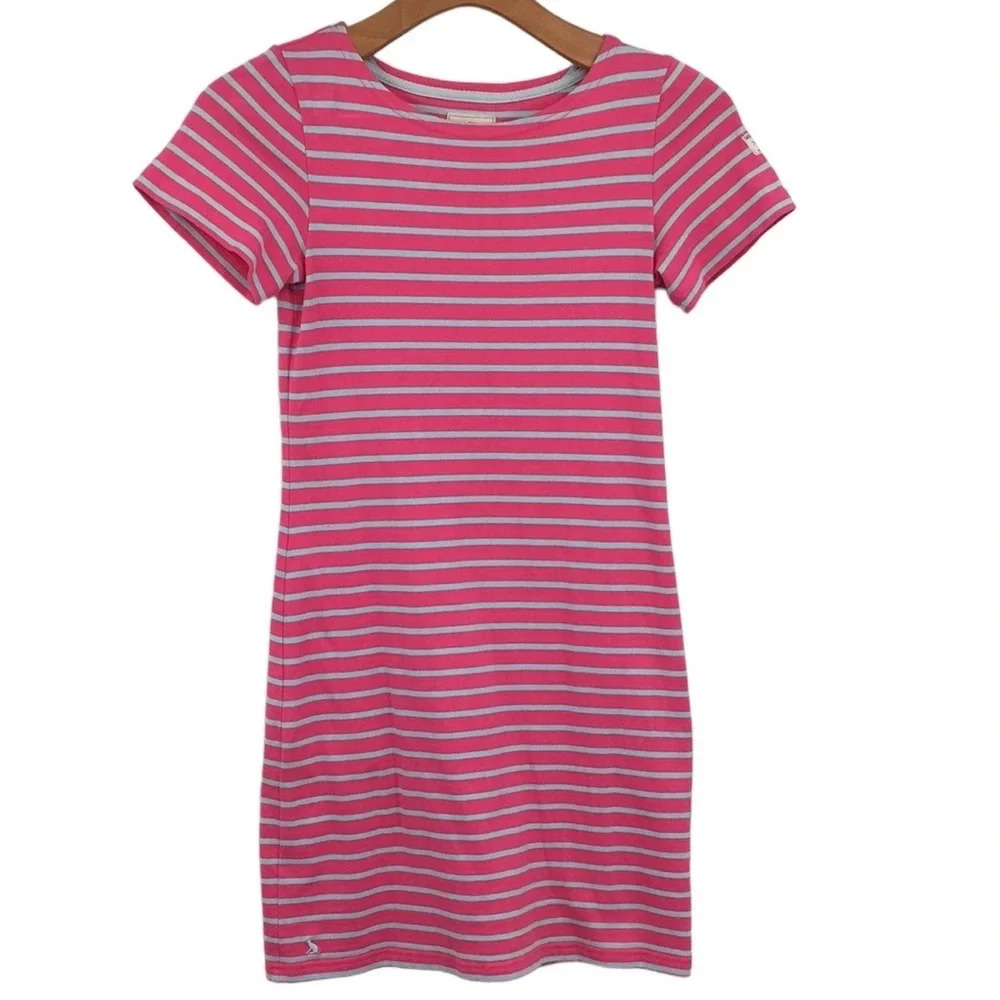 Joules‎ Tee Dress Womens 4 Pink Blue Striped Cotton Jersey Knit Short Sleeve